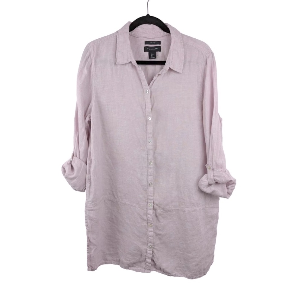 Tahari Light Pink Linen Button-Up Tunic - Picture 2 of 11